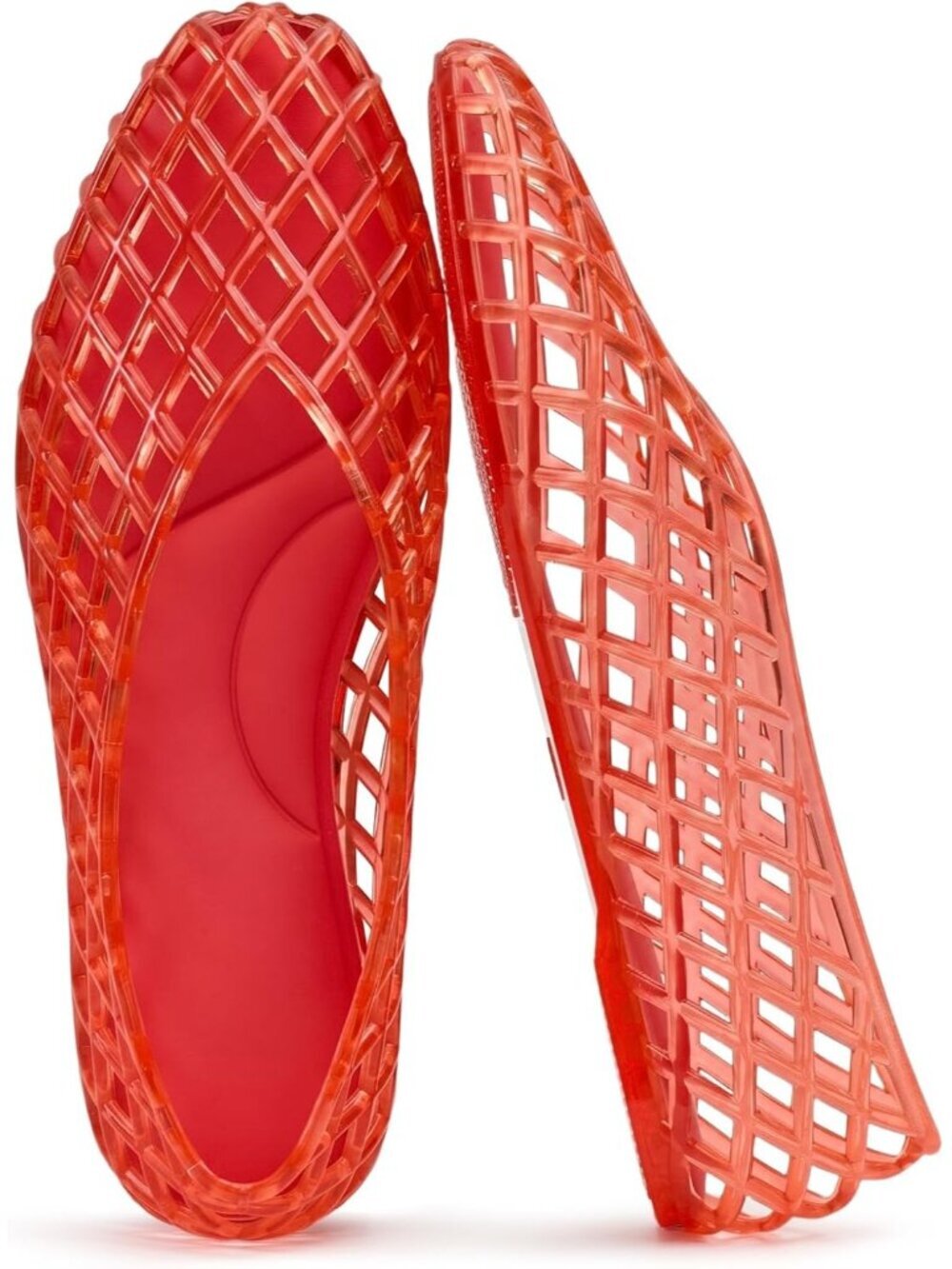 Women's Red Mesh Ballet Flats Slip On Polyvinyl Chloride Jelly Shoes Sandals